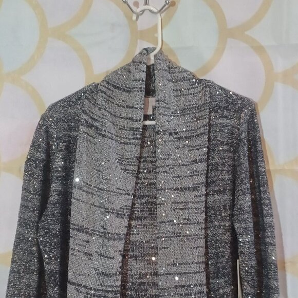 Laura Ashley Cardigan Size Medium Silver and Black Sequin Open Front NWT $102RTL - Picture 3 of 9